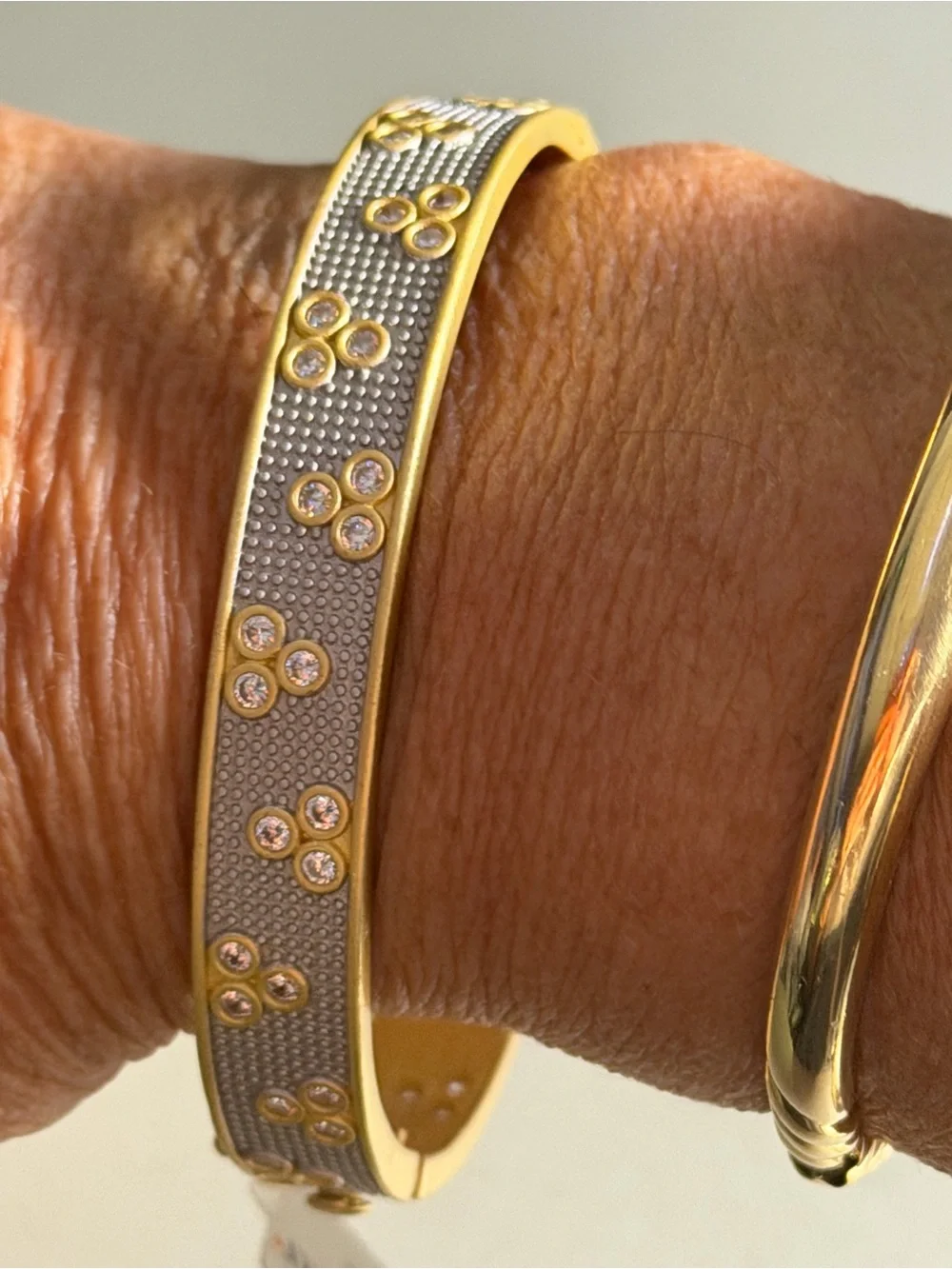 Freida Rothman Gold over Silver 925 Crystal Bangle Bracelet, NWT